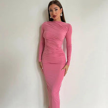 Load image into Gallery viewer, Elegant Ruched Bodycon Long Dress Women Sexy Long Sleeve Back Slit Night Club Party Dresses - Shop &amp; Buy
