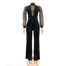 Load image into Gallery viewer, Elegant Sequins Sheer Mesh Lace Patchwork Jumpsuit Women Sexy Wide Leg Pants Slashes Bandage Club Party Romper One-piece - Shop &amp; Buy
