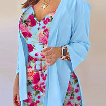 Load image into Gallery viewer, Elegant Three-piece Set, Solid Open Front Split Cardigan, V-neck Crop Top &amp; Belted Floral Print Shorts Outfits - Shop &amp; Buy
