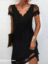 Load image into Gallery viewer, Elegant V-Neck Scallop-Edged Dress – Charming Lace Sleeves &amp; Sheer Mesh Details, Perfect for Spring &amp; Summer Events - Shop &amp; Buy
