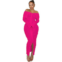 Load image into Gallery viewer, Elegant Wave Striped Off the Shoulder Long Dress for Women Sexy Button Long Sleeve Bodycon Evening Club Party Dresses - Shop &amp; Buy
