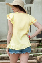 Load image into Gallery viewer, Embroidered V-Neck Ruffle Hem Top - Shop &amp; Buy
