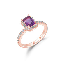 Load image into Gallery viewer, Emerald Cut Amethyst Engagement Ring Halo Solitaire Wedding Ring Art Deco Bridal Rings Birthstone Jewelry - Shop &amp; Buy
