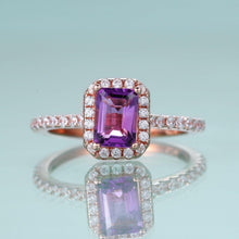 Load image into Gallery viewer, Emerald Cut Amethyst Engagement Ring Halo Solitaire Wedding Ring Art Deco Bridal Rings Birthstone Jewelry - Shop &amp; Buy
