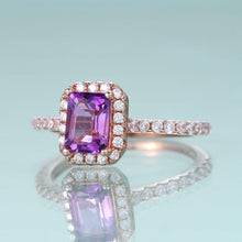 Load image into Gallery viewer, Emerald Cut Amethyst Engagement Ring Halo Solitaire Wedding Ring Art Deco Bridal Rings Birthstone Jewelry - Shop &amp; Buy
