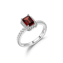 Load image into Gallery viewer, Emerald Cut Red Garnet Engagement Ring Halo Solitaire Wedding Ring Simulated Diamond Art Deco Bridal Ring Set - Shop &amp; Buy
