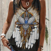 Load image into Gallery viewer, Ethnic Aztec Print Round Neck Tank Top, Vintage Loose Fashion Sleeveless Summer Tank Top - Shop &amp; Buy
