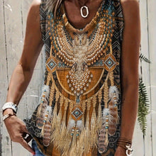 Load image into Gallery viewer, Ethnic Aztec Print Round Neck Tank Top, Vintage Loose Fashion Sleeveless Summer Tank Top - Shop &amp; Buy
