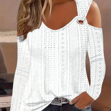 Load image into Gallery viewer, Eyelet Cold Shoulder T-Shirt, Casual Long Sleeve Top For Spring &amp; Fall, Women&#39;s Clothing - Shop &amp; Buy

