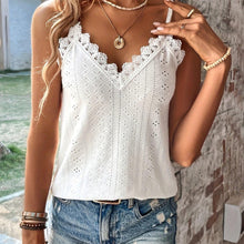 Load image into Gallery viewer, Eyelet Contrast Lace Cami Top, Casual V-neck Spaghetti Strap Top For Summer - Shop &amp; Buy
