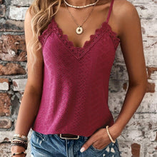 Load image into Gallery viewer, Eyelet Contrast Lace Cami Top, Casual V-neck Spaghetti Strap Top For Summer - Shop &amp; Buy
