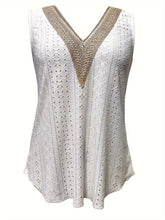 Load image into Gallery viewer, Eyelet Embroidered V Neck Tank Top, Casual Sleeveless Top For Spring &amp; Summer - Shop &amp; Buy
