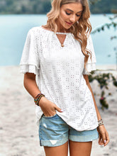 Load image into Gallery viewer, Eyelet Round Neck Puff Sleeve Blouse - Shop &amp; Buy