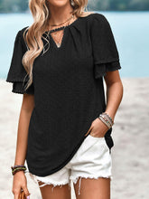 Load image into Gallery viewer, Eyelet Round Neck Puff Sleeve Blouse - Shop &amp; Buy