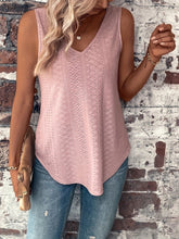 Load image into Gallery viewer, Eyelet Solid Tank Top, Casual V Neck Summer Sleeveless Top, Women Clothing - Shop &amp; Buy
