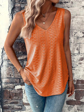 Load image into Gallery viewer, Eyelet Solid Tank Top, Casual V Neck Summer Sleeveless Top, Women Clothing - Shop &amp; Buy
