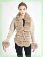 Load image into Gallery viewer, Fall Winter Women Faux Fur Coat Luxury Patchwork Knitted Sweater Bandage Fur Cardigan Detachable Collar Jackets Faux Fur Coats - Shop &amp; Buy
