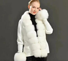 Load image into Gallery viewer, Fall Winter Women Faux Fur Coat Luxury Patchwork Knitted Sweater Bandage Fur Cardigan Detachable Collar Jackets Faux Fur Coats - Shop &amp; Buy
