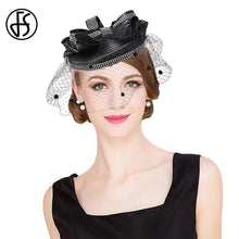 Load image into Gallery viewer, Fascinator Top Hat For Woman With Bow Veil Elegant Wedding Church Kentucky Derby Cap - Shop &amp; Buy
