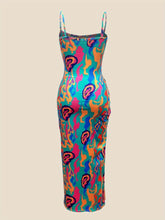 Load image into Gallery viewer, Fashion-Forward Cami Dress with Vibrant Allover Print - Adjustable Spaghetti Straps, Bold Backless &amp; Knotted Detail - Shop &amp; Buy

