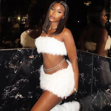Load image into Gallery viewer, Fashion Fur Plush White 2 Piece Set Women Outfits Sexy Tube Crop Top + Mini Skirts Skinny Club Party Matching Sets Hot Girls - Shop &amp; Buy
