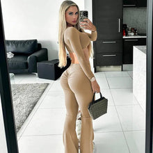 Load image into Gallery viewer, Fashion Sporty Two Piece Set for Women Sexy Ruched Long Sleeve Crop Top + Push Up Flare Pants Skinny Fitness Workout Outfits - Shop &amp; Buy
