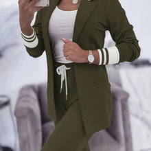 Load image into Gallery viewer, Fashionable Contrast Stripe Two-piece Outfit Set - Soft Long Sleeve Open Front Jacket &amp; Drawstring Pants - Shop &amp; Buy
