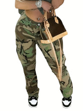 Load image into Gallery viewer, Fashionable High Waist Camouflage Cargo Jeans - Sleek Straight Fit with Medium Stretch &amp; Stylish Flap Pockets - Shop &amp; Buy
