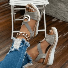 Load image into Gallery viewer, Fashionable Womens Wedge Sandals - Solid Hue with Buckle Accent - Comfort Platform &amp; Adjustable Ankle Strap - Shop &amp; Buy
