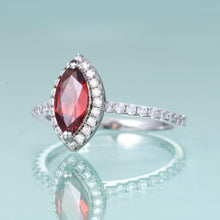 Load image into Gallery viewer, February Birthstone MARQUISE CUT 5X10MM Red Garnet Halo Engagement Ring 925 Sterling Silver Dainty Promise Ring - Shop &amp; Buy
