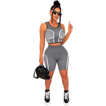 Load image into Gallery viewer, Fitness Sport Yoga Two Piece Set Tracksuit Summer Striped Crop Top And Short Sets Casual Tracksuits For Women Streetwear Set - Shop &amp; Buy
