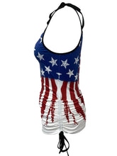 Load image into Gallery viewer, Flag Print Drawstring Spaghetti Strap Top, Casual Sleeveless Cami Top For Summer, Womens Clothing - Shop &amp; Buy
