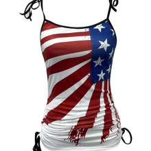 Load image into Gallery viewer, Flag Print Drawstring Spaghetti Strap Top, Casual Sleeveless Cami Top For Summer, Womens Clothing - Shop &amp; Buy
