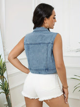 Load image into Gallery viewer, Flap Pockets Sleeveless Denim Vest Top, Single Breasted Button Washed Denim Vest Jacket, Women Denim Clothing - Shop &amp; Buy
