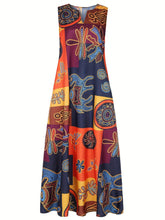 Load image into Gallery viewer, Flattering Ethnic Print V Neck Maxi Dress - Vintage Sleeveless Boho Chic with Convenient Pockets - Shop &amp; Buy
