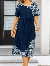 Load image into Gallery viewer, Flattering Mandala Print Tucked Dress - Flowy Short Sleeves &amp; Chic Crew Neck - Perfect for Spring &amp; Summer - Shop &amp; Buy
