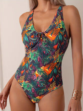 Load image into Gallery viewer, Flattering Tropical Print One-piece Swimsuit with Tummy Control - V Neck, High Cut Design - Shop &amp; Buy
