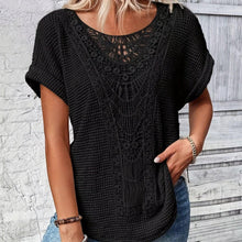 Load image into Gallery viewer, Flirty Lace Trimmed Crew Neck T-shirt - Casual Short Sleeve Top for Spring &amp; Summer - Comfortable Womens Fashion Wardrobe Staple - Shop &amp; Buy

