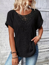 Load image into Gallery viewer, Flirty Lace Trimmed Crew Neck T-shirt - Casual Short Sleeve Top for Spring &amp; Summer - Comfortable Womens Fashion Wardrobe Staple - Shop &amp; Buy
