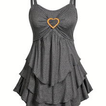 Load image into Gallery viewer, Flirty Plus Size Heart Ring Cami Top - Lightweight &amp; Flowy V-Neck Design with Multi-Layer Hem - Shop &amp; Buy
