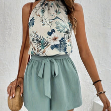 Load image into Gallery viewer, Flirty Tropical Print Outfit Set - Elegant Halter Top &amp; Belted Shorts - Perfect for Spring &amp; Summer - Shop &amp; Buy
