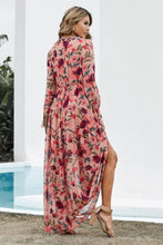 Load image into Gallery viewer, Floral Frill Trim Flounce Sleeve Plunge Maxi Dress - Shop &amp; Buy
