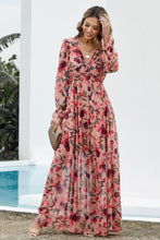 Load image into Gallery viewer, Floral Frill Trim Flounce Sleeve Plunge Maxi Dress - Shop &amp; Buy