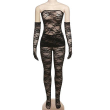 Load image into Gallery viewer, Floral Lace See Through Two Piece Set Women Sexy Strapless Tube Top + Pantyhose Perspective Clubwear Party Outfits + gloves - Shop &amp; Buy
