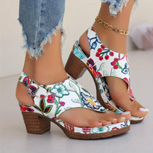 Load image into Gallery viewer, Floral Pattern Women&#39;s Chunky Heeled Sandals, Ankle Strap Open Toe Summer Shoes - Shop &amp; Buy
