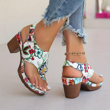 Load image into Gallery viewer, Floral Pattern Women&#39;s Chunky Heeled Sandals, Ankle Strap Open Toe Summer Shoes - Shop &amp; Buy

