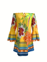 Load image into Gallery viewer, Floral Print Flared Sleeve Dress, Resort Wear Off-shoulder Dress For Spring &amp; Summer, Women&#39;s Clothing - Shop &amp; Buy
