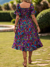 Load image into Gallery viewer, Floral Print Shirred Dress, Vacation Style Puff Sleeve Square Neck Dress For Spring &amp; Summer - Shop &amp; Buy
