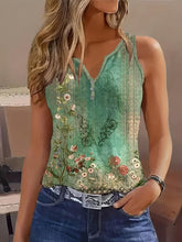 Load image into Gallery viewer, Floral Print Tank Top, Vintage Summer Notched Neck Sleeveless Top, Women Clothing - Shop &amp; Buy
