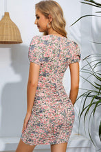 Load image into Gallery viewer, Floral Puff Sleeve Ruched Plunge Dress - Shop &amp; Buy
